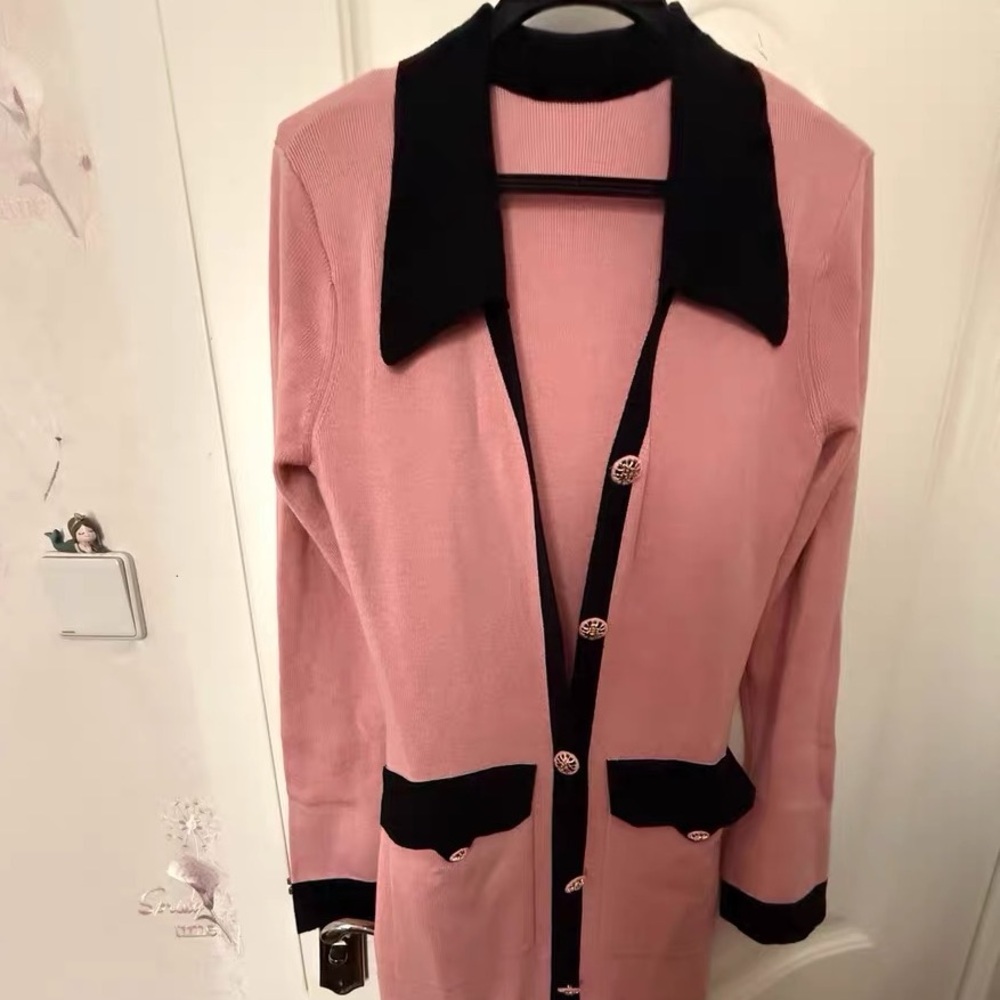 Nana Jacqueline Pink Knit Cardigan with Black Trim